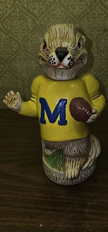 RARE MICHIGAN WOLVERINES FOOTBALL MASCOT McCORMICK WHISKY DECANTER 1974 Cover