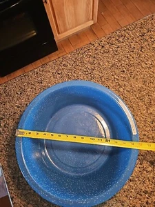 Vtg Antique Robin Egg Blue Enamelware Graniteware Speckled 15.5" Wash Bowl - Picture 1 of 9