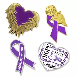 PinMart's Domestic Violence Awareness Purple Heart Ribbon Enamel Lapel Pin Set - Picture 1 of 8