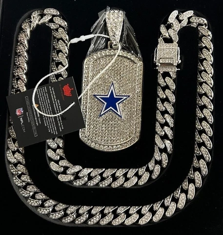 DALLAS COWBOYS BLING DOG TAG & NECKLACE - 30 INCHES LONG -NFL -MEN Cover