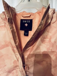 Swiss Alps Rain Jacket Light Pink/white pattern, Hooded Youth Large 12/14 Girls - Picture 1 of 5