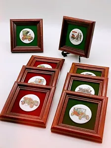 Vintage Bundle Of 8 MINIATURE ENAMELS Of Antique Cars MADE BY Z. IZYCKI Framed - Picture 1 of 12