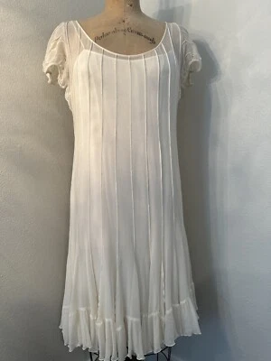 Teri Jon Ricky Freeman 连衣裙 100% 真丝象牙白 — 第 1/4 张图片