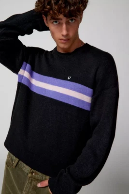 Urban Outfitters Shimmer Stripe Crew Neck Pullover Sweater Black Purple Large 1 - Image 1 of 4