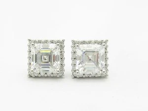 Platino Plata Ley Blanca Zafiro Corte Princesa Halo Diseño Pendientes Regalo - Imagen 1 de 5