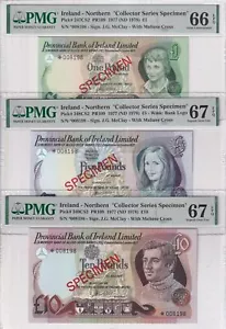 Northern Ireland Set 3; 1 5 10 Pounds 1977 SPECIMEN Superb Gem UNC PMG 66 67 EPQ - Picture 1 of 4