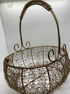 Handled Gold Tone Wire Basket With Round Sparkly Beads Decorating Display - Picture 1 of 10