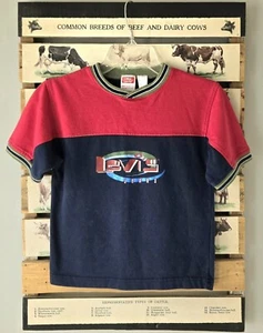 Vintage Levi's Boys Size 7 Navy Blue & Red Colorblock T-Shirt w/Logo Unisex 90s - Picture 1 of 14