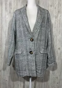 J. Jill Woman’s NEW Plaid Linen/Cotton Oversized Blazer Jacket Size Medium $159 - Picture 1 of 12