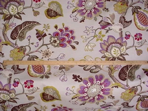 12-3/8Y KRAVET LASIANDRA ORCHID OLIVE PRINTED COTTON UPHOLSTERY FABRIC - Picture 1 of 4