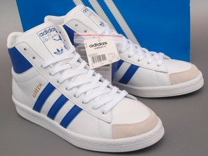 blue and white high top adidas