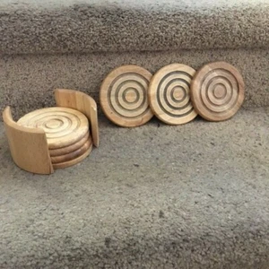 Concentric Design Set of 6 Stacking Wooden Coasters w/Holder - Picture 1 of 1