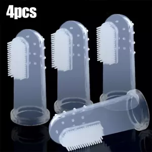 4x Pet Dog Cat Clean Teeth Silicone Finger Toothbrush Puppy Dental Care Brush - Picture 1 of 6