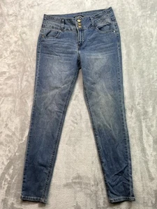 Pantalones de mezclilla D.Jeans para mujer talla 10 azules ajustados elásticos tiro medio bigotes desvanecidos 3 botones - Imagen 1 de 10