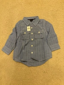 BABY GAP Boys 3 Years Blue Striped Long Sleeved Dress Shirt Front Pockets NWT - Bild 1 von 4