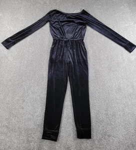 Material Girl Active Medium Womens Jumpsuit Long Sleeve Black Velour - Picture 1 of 17