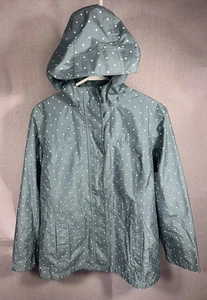 LL Bean H2Off Rain Jacket Womens Medium Green Polka Dot Hood W/ Removable Liner - Picture 1 of 8