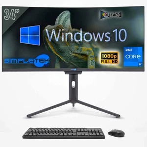 All in One i7 34" Curved FHD Gaming Windows 10 4GB 240GB Computer Editing PC - Picture 1 of 10