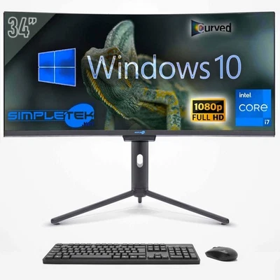 AIO ALL IN ONE I7 34" Curved FHD Gaming Windows 10 4GB 240GB Computer Editing PC - Image 1 of 4