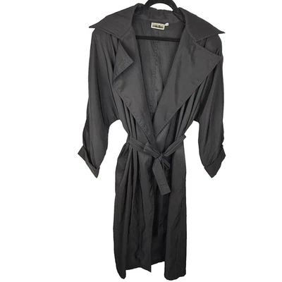 Gabardina impermeable larga Mycra Pac S/M vintage EE. UU. negra con cinturón con capucha de viaje Foto 1 de 4