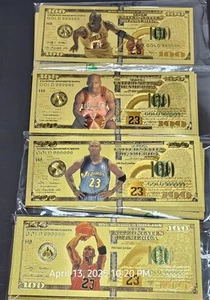 Micheal Jordan Gold Back/ Foil Bank Notes 4 Total Notes Worth Bulls And Wizard - Picture 1 of 6