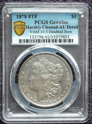 1878 8TF MORGAN SILVER DOLLAR VAM 14.3 DBL BOW PCGS GOLD LABEL AU DETAILS - Image 1 of 2