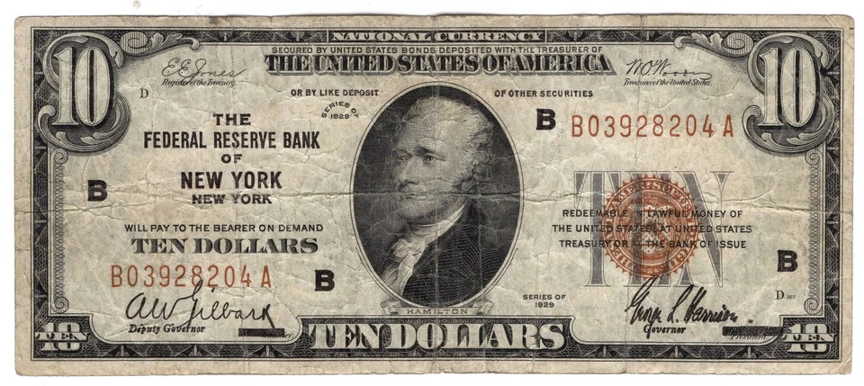 $10 1929 Federal Reserve Bank Note New York Fr#1860-B - Image 1 of 2