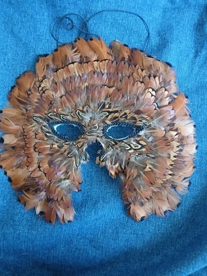Mask - Handmade with brown feathers with cushioned back - Halloween - Mardi-Gras - Image 1 of 2