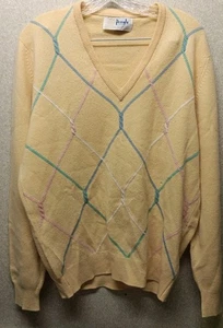 Vintage Pringle Of Scotland PULLOVER gelb Argyle Kaschmir Herren Gr. 42 mit Mängeln - Bild 1 von 5