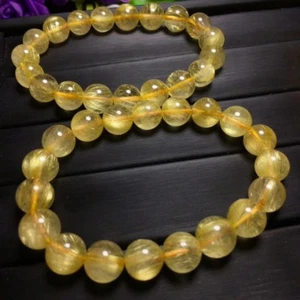 Pulsera con cuentas de cristal natural oro titanio rutilado AAA 9-10 mm - Imagen 1 de 3