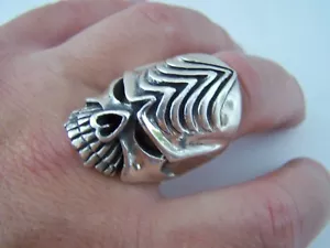 VERY HEAVY 31G LARGE SOLID STERLING SILVER ALIEN SCULL RING SIZE Y 12 GOTH BIKER - Picture 1 of 9