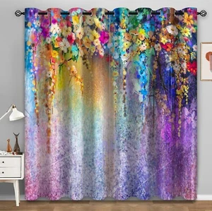 Aimego Floral Blackout Curtains Weeping Plant Colorful Flower Art Romantic Wi... - Picture 1 of 6