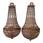Pair+French+Empire+Brass+%26+Crystal+Chandelier+Wall+Sconce+Lamps+Fixture+Vintage