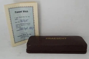 Praesent Watch Box, in Leather, and Warranty, Vintage 1950's - Picture 1 of 9