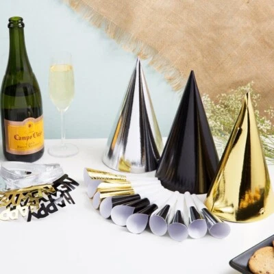 Creative Converting Black, Gold, and Silver New Year Party Kit - 6/Case - Image 1 of 4