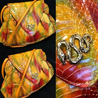 Vtg 80’s J Renee TROPICAL SUNBURST SNAKESKIN Bag CLUTCH Crossbody COCKTAIL Purse - Image 1 of 4