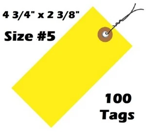 Size #5 Wired Tyvek Tag 4-3/4" x 2-3/8", Pack of 100 Tags, Yellow - Picture 1 of 1