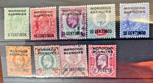 Morocco Agencies stamps: 1907-10 Scott 34a-42a - Picture 1 of 1