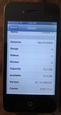 Apple iPhone 4 Black (ATT) A1332 16GB GSM  CDMA Very Good Used IOS 6.1.2 6.1.3 - Image 1 of 2