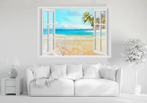 Adesivi Murali Finestra - MARE OCEANO SPIAGGIA - Wall Stickers 3D - VINILE - Picture 1 of 3