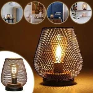 Battery Operated LED Table Lamp Cordless Metal Cage Lantern Vintage Light Decor - Picture 1 of 12