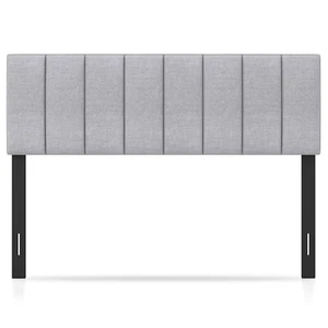 Linen Upholstered Headboard Vertical Channel Tufted Wood Leg for Full / Queen - Picture 1 of 8