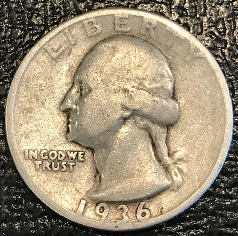 VG/FINE 1936 P SILVER WASHINGTON QUARTER COIN-OLD US COIN-SEP041 Cover