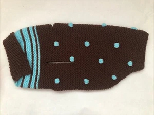 Hand Knitted Brown & Turquoise Dog Coat/Jumper With Bobbles, New, Medium Dog - Picture 1 of 14