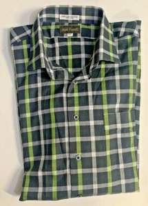 MARK PISCITELLI Men's Black White Green Check Long Sleeve Shirt Size 2XL - Picture 1 of 3
