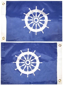 12x18 Ships Wheel Blue 12"x18" Double Sided Nylon Embroidered Flag Grommets  - Picture 1 of 10