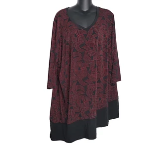 Susan Graver Womens Tunic Top Shirt 2X Liquid Knit Red Black Dots 3/4 Sleeve - Picture 1 of 7