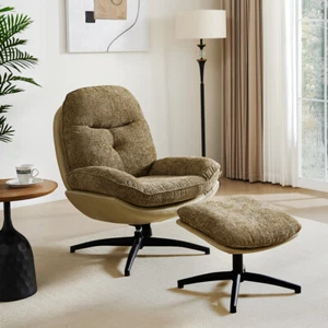 Chenille Fabric Soft Backrest Recliner Leisure Swivel Sofa Chair w/Footstool Set - Picture 1 of 12
