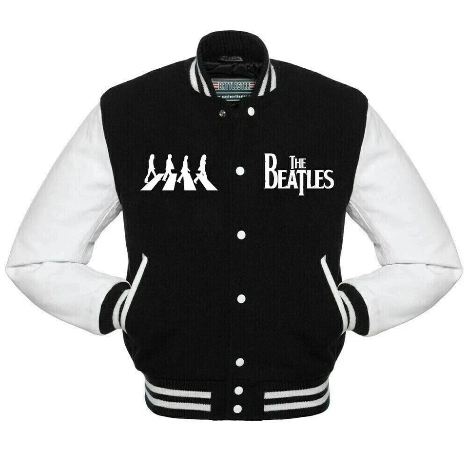The Beatles Logo Varsity Jacket Wool with Genuine Leather Sleeves - Image 1 of 3