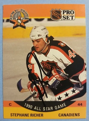 STEPHANE RICHER MONTREAL CANADIANS 1990 ALL-STAR #370 AUTOGRAPHED HOCKEY CARD - Image 1 of 2